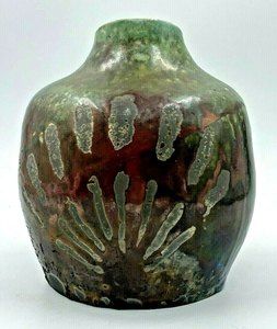 Beautiful Vintage Raku Iridescent Vase 7" Artist Signed DM 1995 Slopped Opening